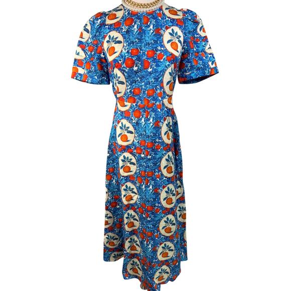 Hunter Bell Casey Dress in Orange Grove blue linen blend midi sheath Size 0 - Picture 7 of 16